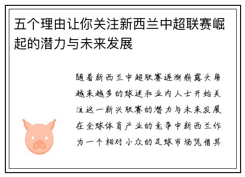 五个理由让你关注新西兰中超联赛崛起的潜力与未来发展